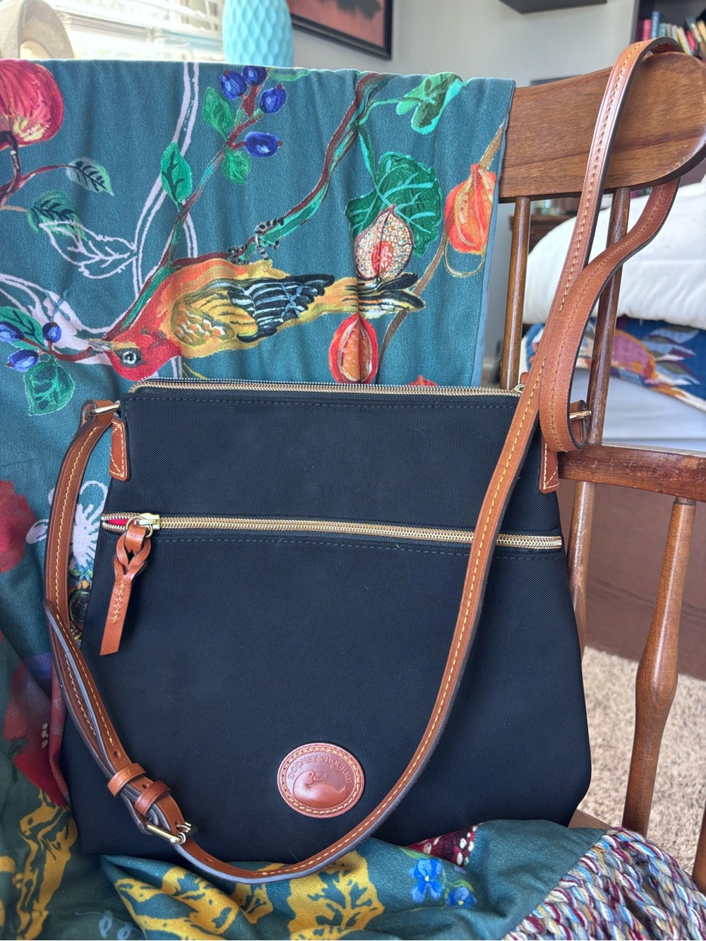 Dooney & Bourke Black Crossbody Bag with Tan Leather Trim